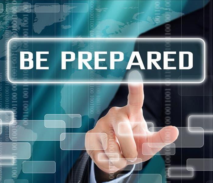 Hand pointing to text that says "Be Prepared."